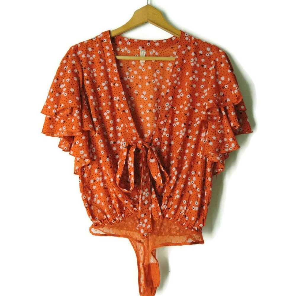 Free People Call Me Later Printed Bodysuit blouse - Picture 3 of 12